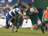 Anthony Allen of Leicester is tackled by Matt Banahan during the Aviva Premiership match between Leicester Tigers and Bath at Welford Road on January 4, 2015
