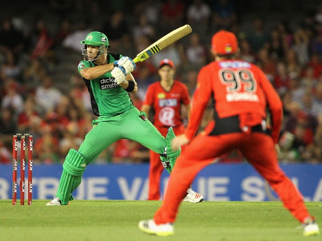 Kevin Pietersen of the Stars plays a shot during the Big Bash League match between the Melbourne Renegades and the Melbourne Stars at Etihad Stadium on January 3, 2015