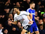 Nacer Chadli of Spurs celebrates after scoring his team's fifth goal during the Barclays Premier League match against Chelsea on January 1, 2015