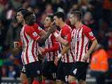 Morgan Schneiderlin #4 of Southampton celebrates with teammates after scoring a goal to level the scores at 1-1 during the FA Cup Third Round match between Southampton and Ipswich Town at St Mary's Stadium on January 4, 2015