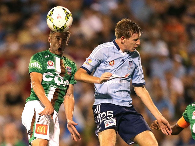 Jeronimo of the Jets heads at goal during the round 15 A-League match between Sydney FC and Newcastle Jets at WIN Stadium on January 3, 2015 