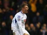 Max Power of Tranmere celebrates scoring his goal during the FA Cup Third Round match between Tranmere Rovers and Swansea City at Prenton Park on January 3, 2015