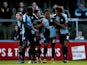 Fred Onyedinma of Wycombe celebrates with his team-mates after scoring to make it 1-0 during the Sky Bet League Two match between Wycombe Wanderers and Hartlepool United at Adams Park on January 3, 2015
