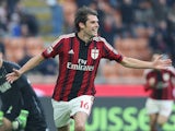 Andrea Poli of Milan celebrates after scoring the opening goal during the Serie A match between AC Milan and US Sassuolo Calcio at Stadio Giuseppe Meazza on January 6, 2015 