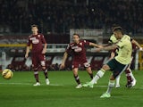 Jeremy Menez of AC Milan scores the opening goal from the penalty spot during the Serire A match between Torino FC and AC Milan at Stadio Olimpico di Torino on January 10, 2015