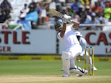 South African batsman Alviro Petersen plays a shot during the 2nd day of the thirs test match between South Africa and the West Indies at Newlands cricket stadium in Cape Town on January 3, 2015