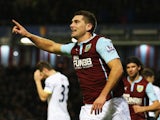  Sam Vokes of Burnley celebrates scoring the equalising goal during the FA Cup Third Round match between Burnley and Tottenham Hotspur at Turf Moor on January 5, 2015