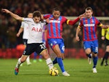 Benjamin Stambouli of Spurs battles with Jason Puncheon of Crystal Palace during the Barclays Premier League match between Crystal Palace and Tottenham Hotspur at Selhurst Park on January 10, 2015