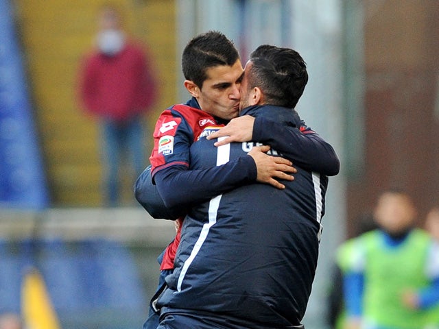 Iago Falque of Genoa CFC celebrates after scoring from the penalty spot during the Serie A match between Genoa CFC and Atalanta BC at Stadio Luigi Ferraris on January 6, 2015