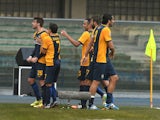 Jacopo Sala #26 of Hellas Verona celebrates after scoring his opening goal during the Serie A match between Hellas Verona FC and Parma FC at Stadio Marc'Antonio Bentegodi on January 11, 2015 