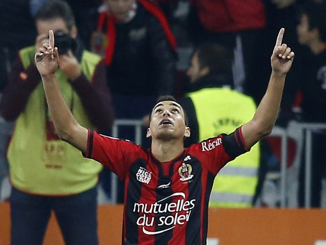 Nice's Brazilian midfielder Carlos Eduardo celebrates after scoring a goal during the French L1 football match between Nice and Lorient at the Allianz Riviera stadium in Nice, southeastern France, on January 10, 2015