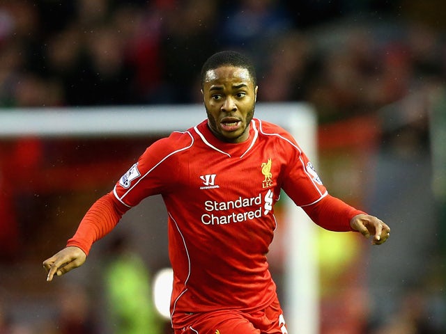 Raheem Sterling of Liverpool in action during the Barclays Premier League match between Liverpool and Leicester City at Anfield on January 1, 2015 