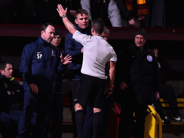 Phil Parkinson of Bradford City is sent to the stands during the FA Cup Third Round Replay between Bradford City and Millwall at Coral Windows Stadium, Valley Parade on January 14, 2015