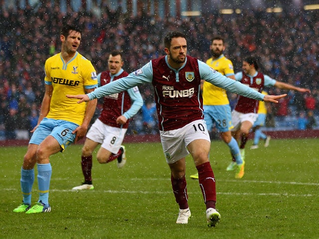 Danny Ings of Burnley celebrates scoring their second goal during the Barclays Premier League match between Burnley and Crystal Palace at Turf Moor on January 17, 2015