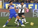 Francesco Lodi (R) of Parma FC competes for the ball with Roberto Soriano (L) of UC Sampdoria during the Serie A match on January 18, 2015