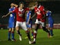 Jay Emmanuel-Thomas (r) of Bristol City celebrates scoring with team mate Aden Flint during the FA Cup Third Round Replay against Doncaster Rovers on January 13, 2015