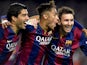 Luis Suarez, Neymar and Lionel Messi of Barcelona celebrate during the La Liga match against Atletico Madrid on January 11, 2015