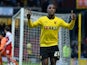 Odion Ighalo of Watford celebrates scoring the fourth goal during the Sky Bet Championship match between Watford and Charlton Athletic at Vicarage Road on January 17, 2015
