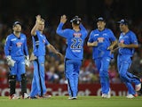 Adelaide Strikers players celebrate during their match with the Melbourne Renegades on January 19, 2015