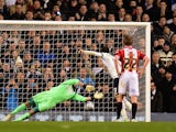 Andros Townsend of Spurs scores the opening goal past Mark Howard of Sheffield United from the penalty spot during the Capital One Cup Semi-Final first leg match on January 21, 2015