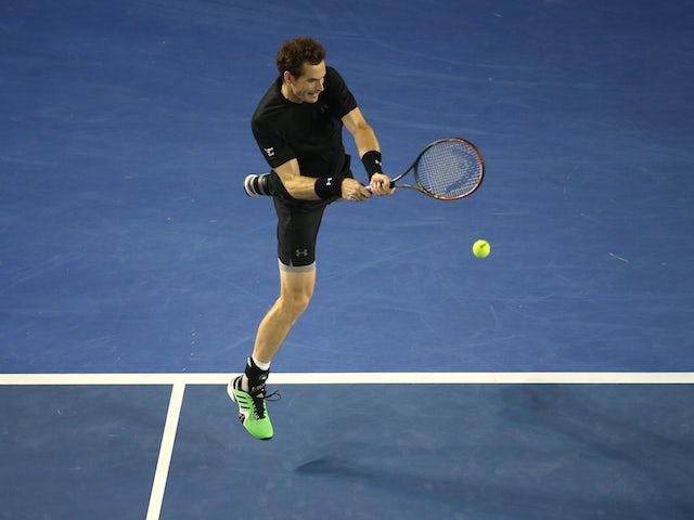 Andy Murray plays a backhand stroke during the fourth-round Australian Open match against Grigor Dimitrov in Melbourne on January 25, 2015