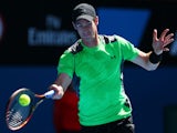 Andy Murray of Great Britain plays a forehand in his third round match against Joao Sousa of Portugal during day five of the 2015 Australian Open at Melbourne Park on January 23, 2015 