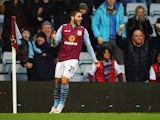 Carles Gil of Aston Villa celebrates scoring the opening goal during the FA Cup Fourth Round match between Aston Villa and AFC Bournemouth at Villa Park on January 25, 2015