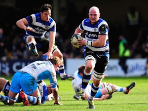 Bath forward Matt Garvey runs at the Glasgow defence during the European Rugby Champions Cup match between Bath Rugby and Glasgow Warriors at Recreation Ground on January 25, 2015