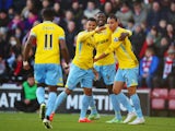 Marouane Chamakh of Crystal Palace celebrates with Wilfried Zaha, Fraizer Campbell and Yaya Sanogo as he scores their first goal during the FA Cup Fourth Round match between Southampton and Crystal Palace at St Mary's Stadium on January 24, 2015