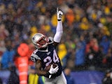 Darrelle Revis of the New England Patriots celebrates during Q3 of the AFC Championship game on January 18, 2015