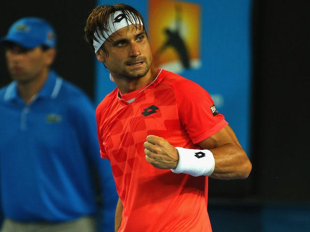 David Ferrer of Spain after taking the second set in his third round match against Gilles Simon of France during day six of the 2015 Australian Open on January 24, 2015