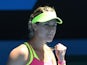Canada's Eugenie Bouchard celebrates after victory in her women's singles match against France's Caroline Garcia on day five of the 2015 Australian Open tennis tournament in Melbourne on January 23, 2015