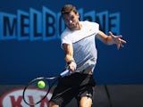 Grigor Dimitrov in action on day three of the Australian Open on January 21, 2015