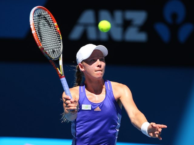 Johanna Larsson in action on day four of the Australian Open on January 22, 2015