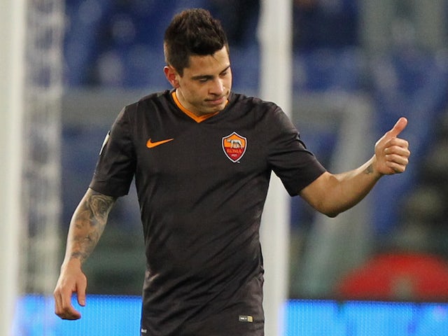 Juan Iturbe of AS Roma celebrates after scoring the opening goal during the TIM Cup match between AS Roma and Empoli FC at Olimpico Stadium on January 20, 2015