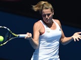 Karin Knapp in action against Simona Halep on day one of the Australian Open on January 19, 2015