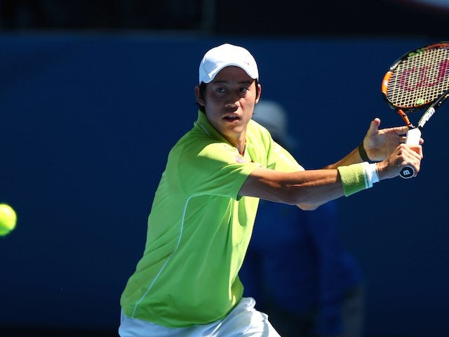 Kei Nishikori in action on day four of the Australian Open on January 22, 2015