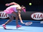 Lucie Hradecka plays a shot during her first-round match against Ana Ivanovic on day one of the Australian Open on January 19, 2015