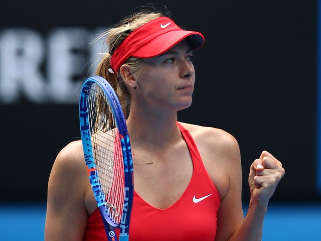 Maria Sharapova of Russia celebrates in her fourth round match against Shuai Peng of China during day seven of the 2015 Australian Open at Melbourne Park on January 25, 2015