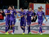 Fiorentina's German forward Mario Gomez celebrates after scoring during the Serie A football match Fiorentina vs AS Roma at Artemio Franchi stadium in Florence on January 25, 2015