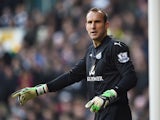 Goalkeeper Mark Schwarzer of Leicester City in action during the FA Cup Fourth Round match against Tottenham Hotspur on January 24, 2015