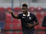Maxwel Cornet of France geaticulate after scoring a goal during the UEFA U-19 Friendly Tournament match between France vs Germany at Stadium Veria on November 17, 2014