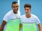 Nick Kyrgios and Thanasi Kokkinakis pose ahead of their doubles match at the Australian Open on January 22, 2015