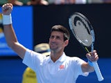 Novak Djokovic celebrates victory in his second-round match of the Australian Open on January 22, 2015