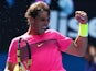 Rafael Nadal celebrates triumphing in the first round of the Australian Open on January 19, 2015