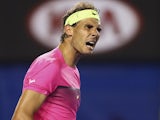 Rafael Nadal celebrates taking his match to a fifth set on day three of the Australian Open on January 21, 2015