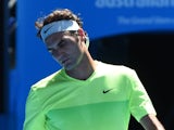 Switzerland's Roger Federer reacts during his men's singles match against Italy's Andreas Seppi on day five of the 2015 Australian Open tennis tournament in Melbourne on January 23, 2015