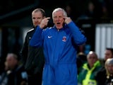Hartlepool manager Ronnie Moore gestures from the sidelines during the Sky Bet League Two match between Wycombe Wanderers and Hartlepool United at Adams Park on January 3, 2015