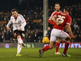 Ross McCormack of Fulham (L) scores their second goal during the Sky Bet Championship match between Fulham and Nottingham Forest at Craven Cottage on January 21, 2015
