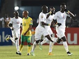 Senegal's defender Kara Mbodji celebrates after scoring a goal during the 2015 African Cup of Nations group C football match between South Africa and Senegal in Mongomo on January 23, 2015